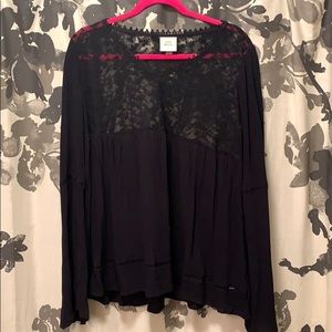 Black Lace Peasant Blouse